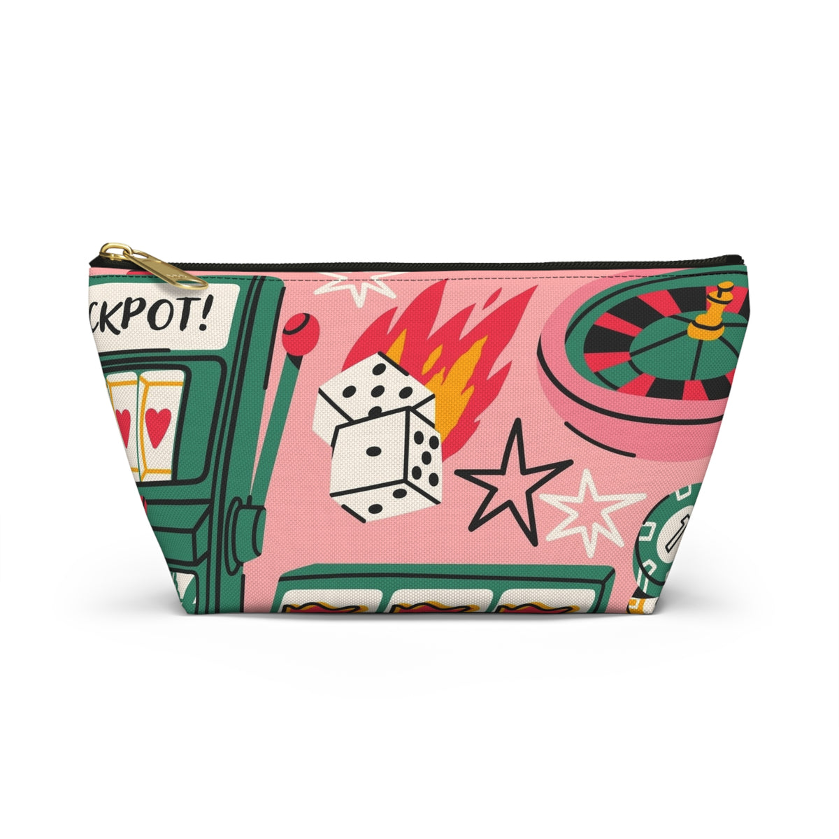 Retro Casino Pattern Accessory Pouch T Bottom Makeup Bag | Slot Dice Roulette Chips