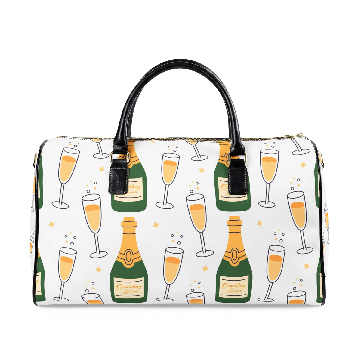 Champagne Bottle and Flute Faux Leather Travel Bag | Sparkling Brunch Print