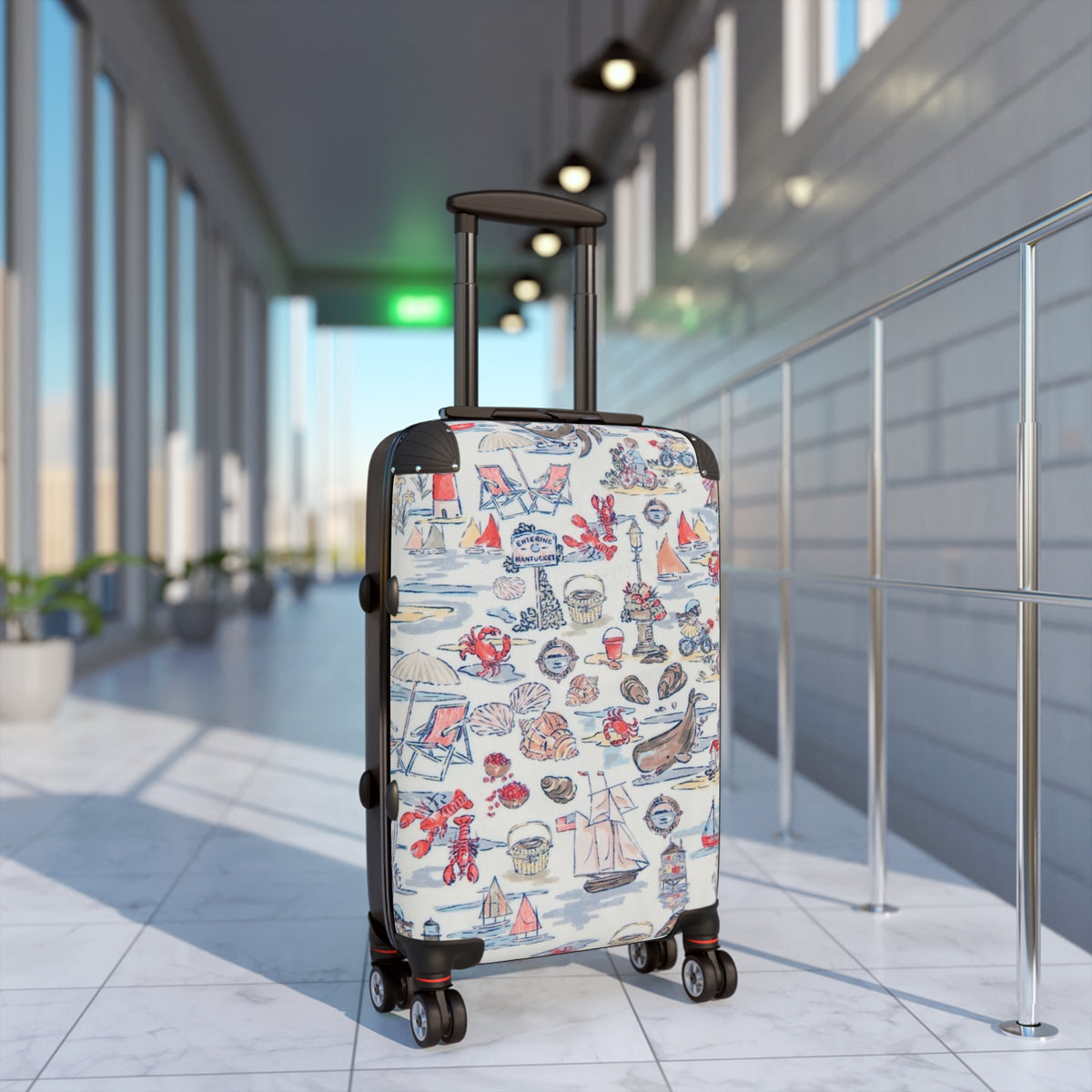 Nautical Coastal Travel Suitcase – Vintage Seaside Print Carry-On