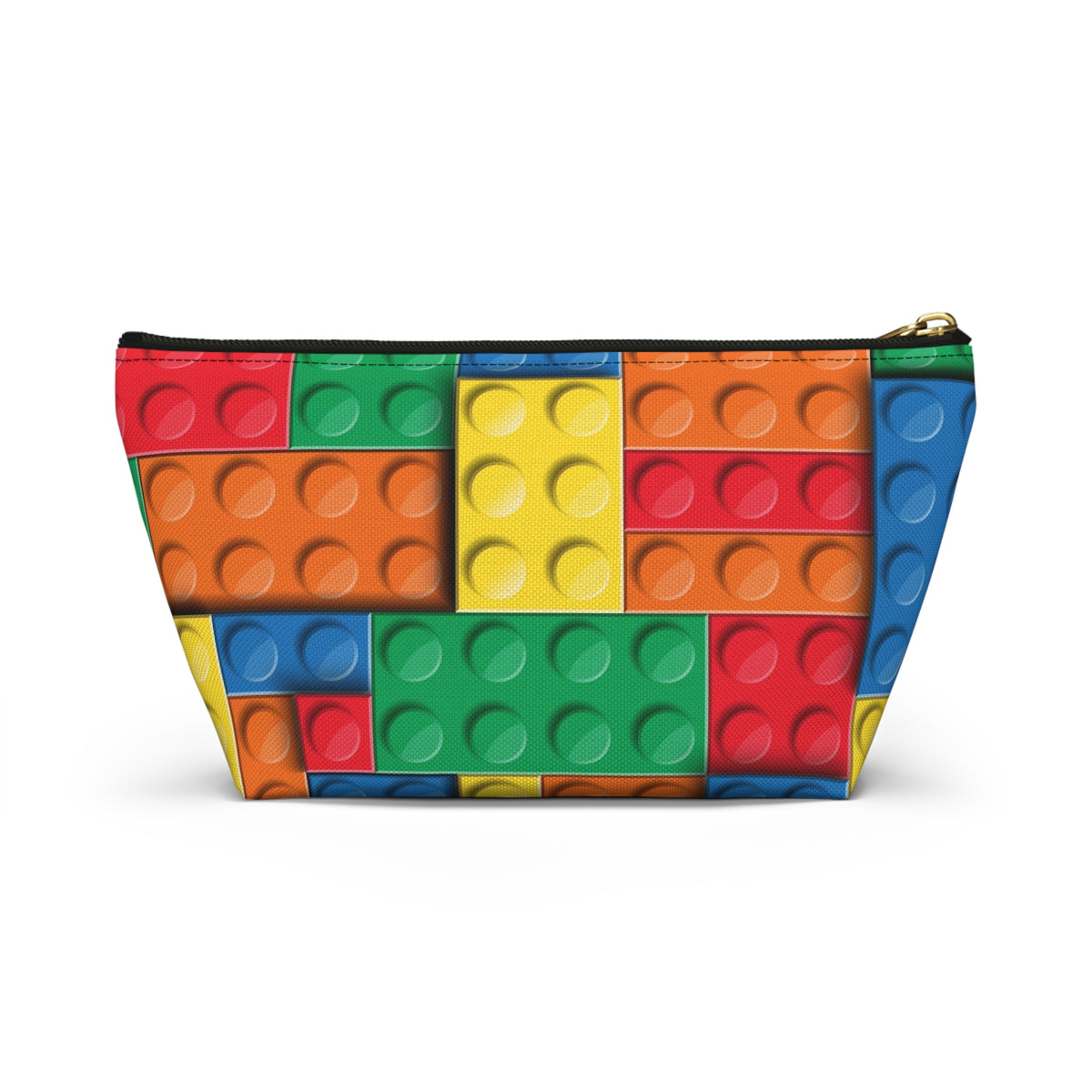 Colorful Building Block Accessory Pouch — Kids Toy Brick Print T-Bottom Makeup Bag