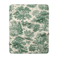 Green Toile Woodland Trees Sherpa Blanket | Forest Pattern Throw