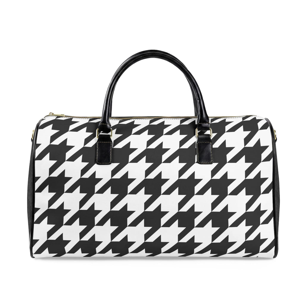 Black White Houndstooth Faux Leather Travel Bag | Duffle Bag