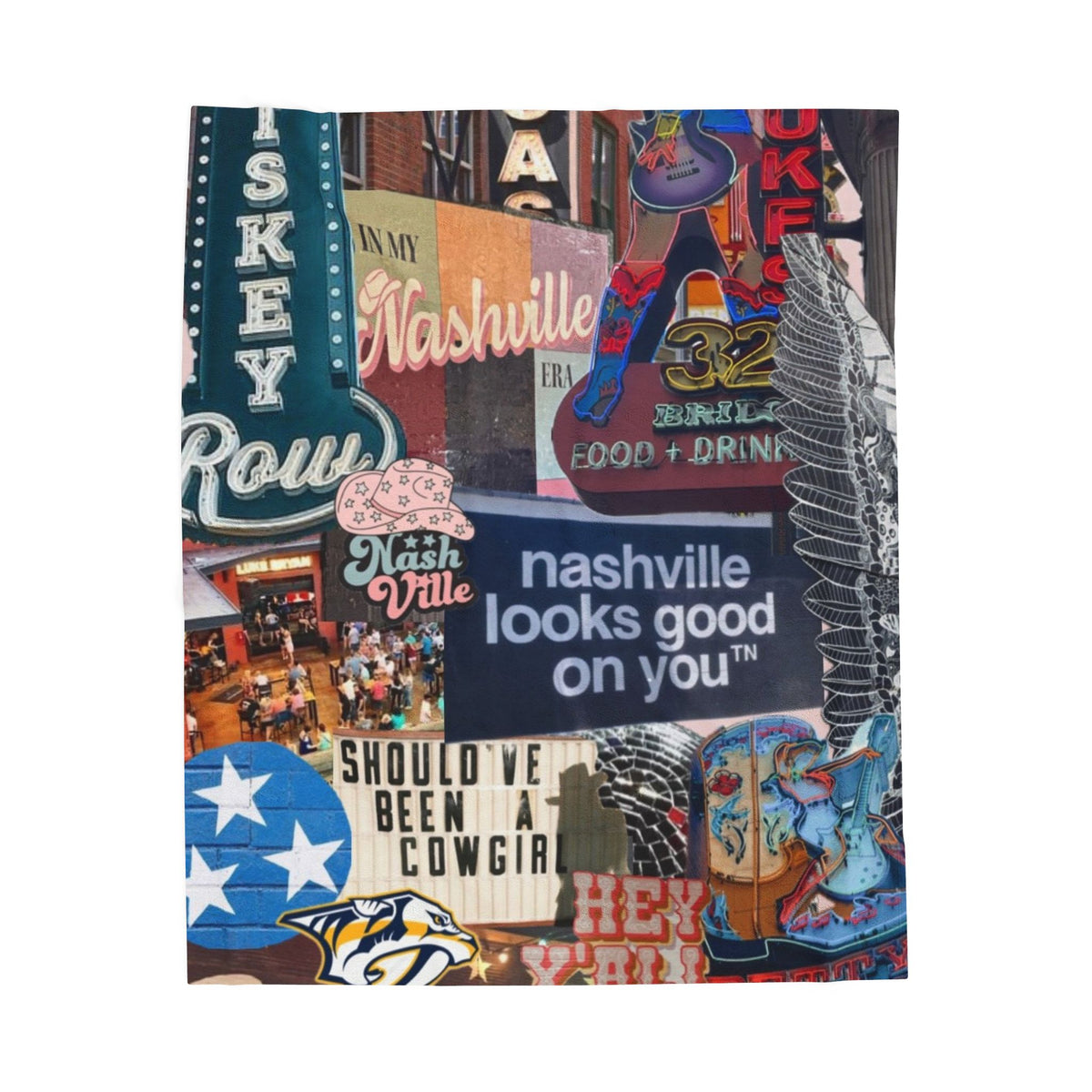 Nashville Collage Velveteen Plush Blanket | Music City Sign Collage