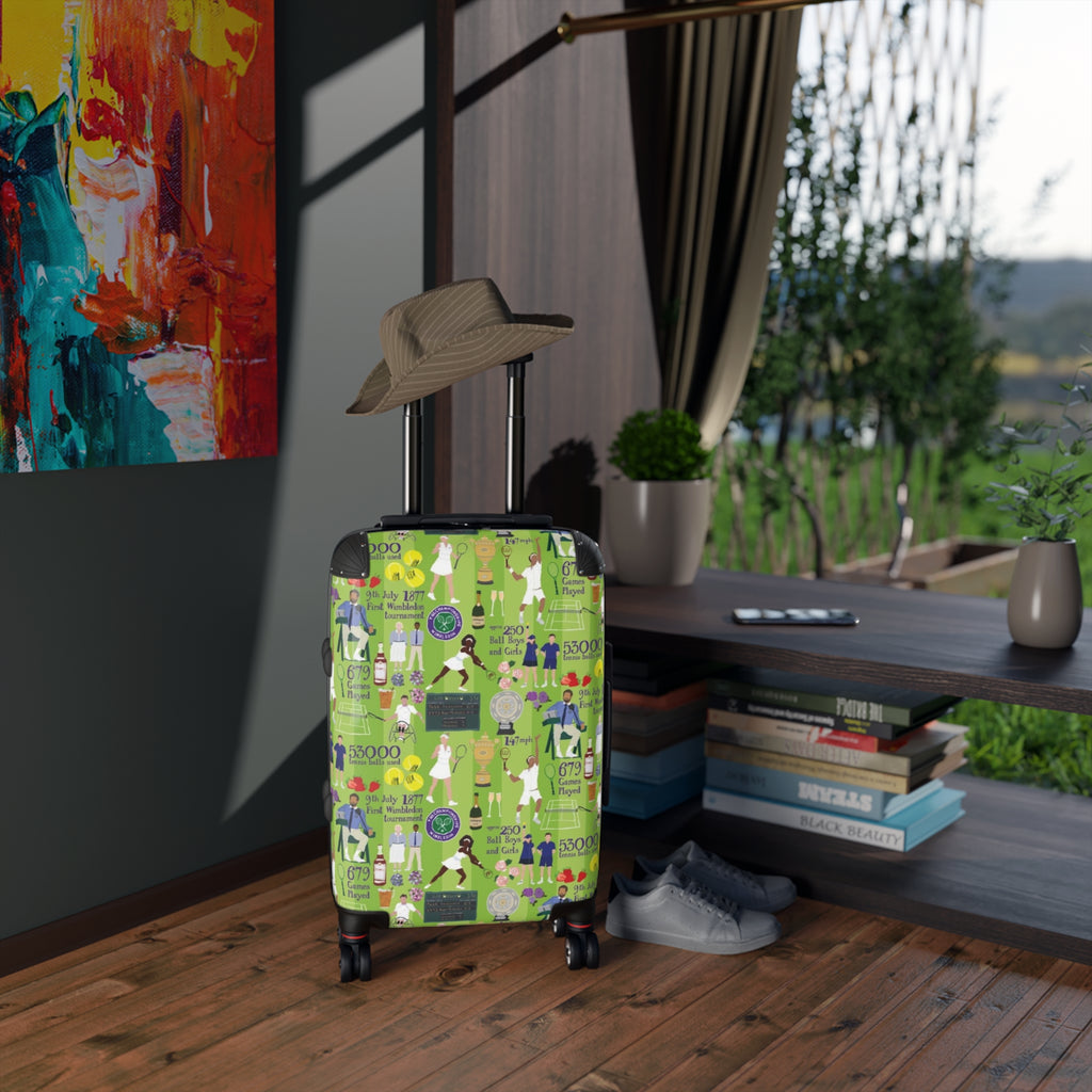 Vintage Travel People Pattern Suitcase | Green Illustrated Luggage