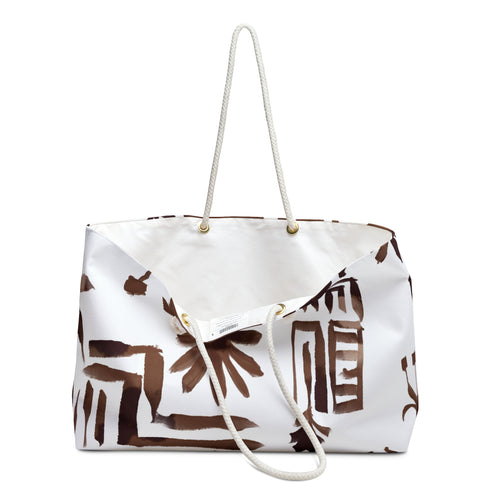 Abstract Brown Palm Pattern Weekender | Tropical Travel Tote