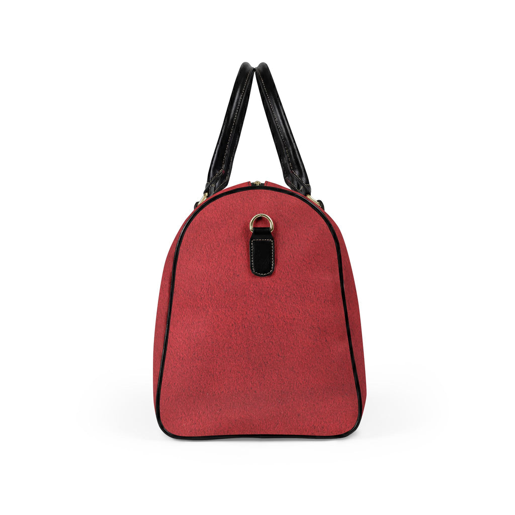 Red Faux Leather Travel Bag | Overnight Duffle, Black Handles