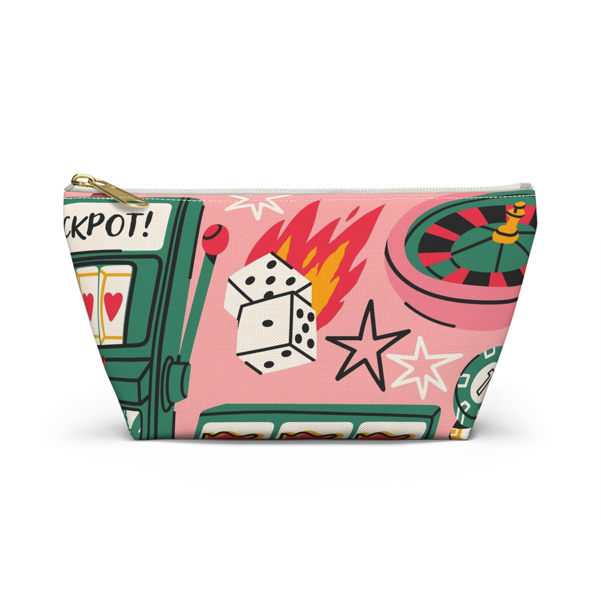 Retro Casino Pattern Accessory Pouch T Bottom Makeup Bag | Slot Dice Roulette Chips