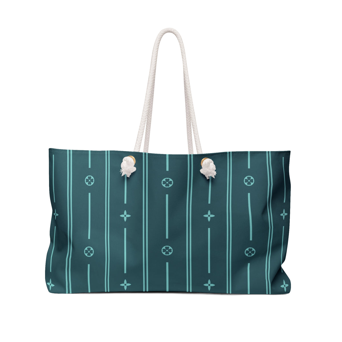 Teal Striped Weekender Bag — Nautical Rope-Handle Travel Tote