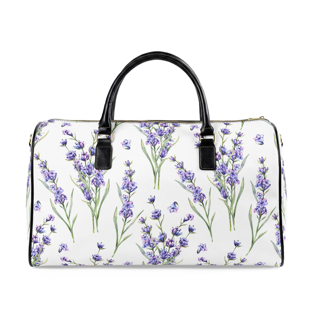 Lavender Bouquet Faux Leather Travel Bag | Floral Duffle, Botanical Print