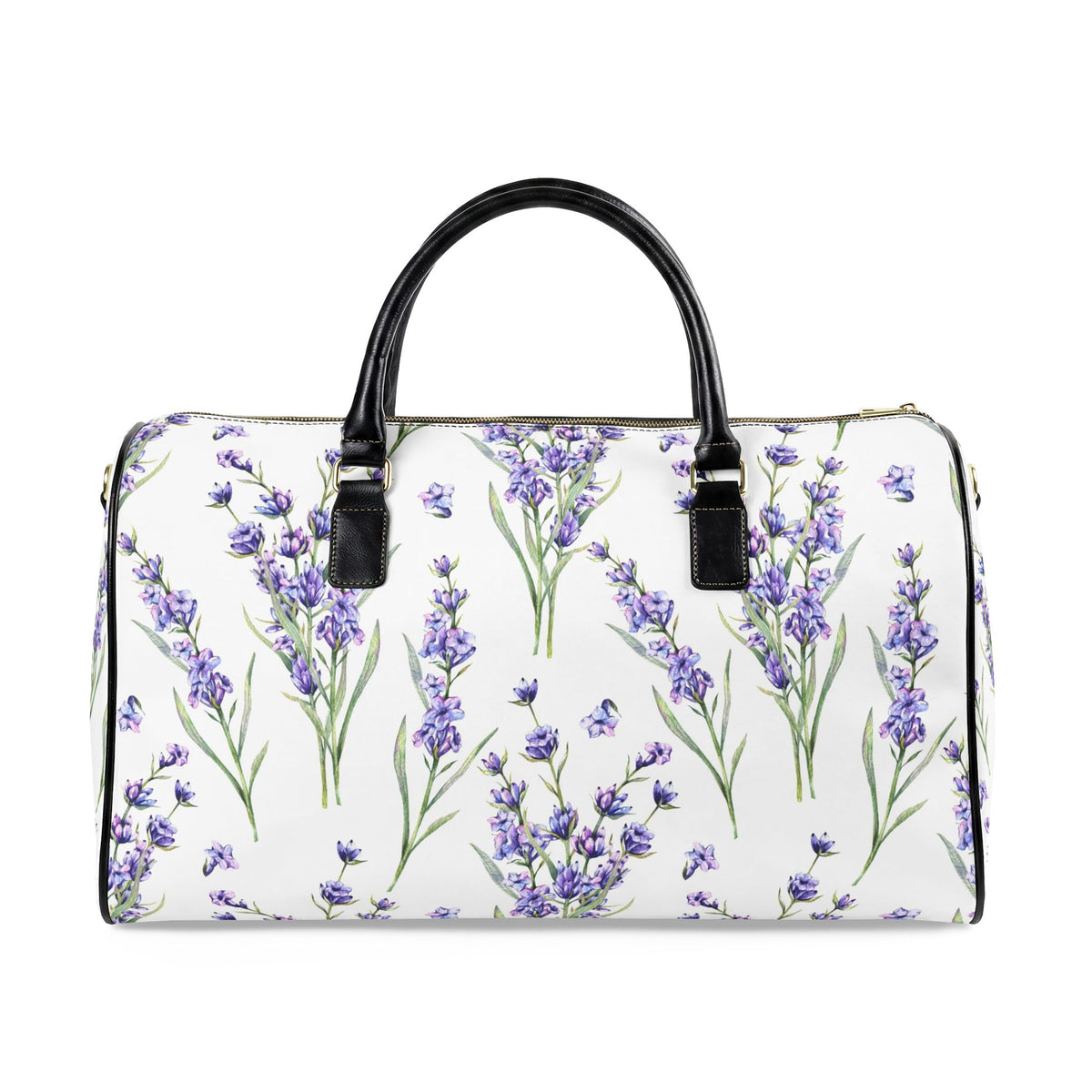 Lavender Bouquet Faux Leather Travel Bag | Floral Duffle, Botanical Print