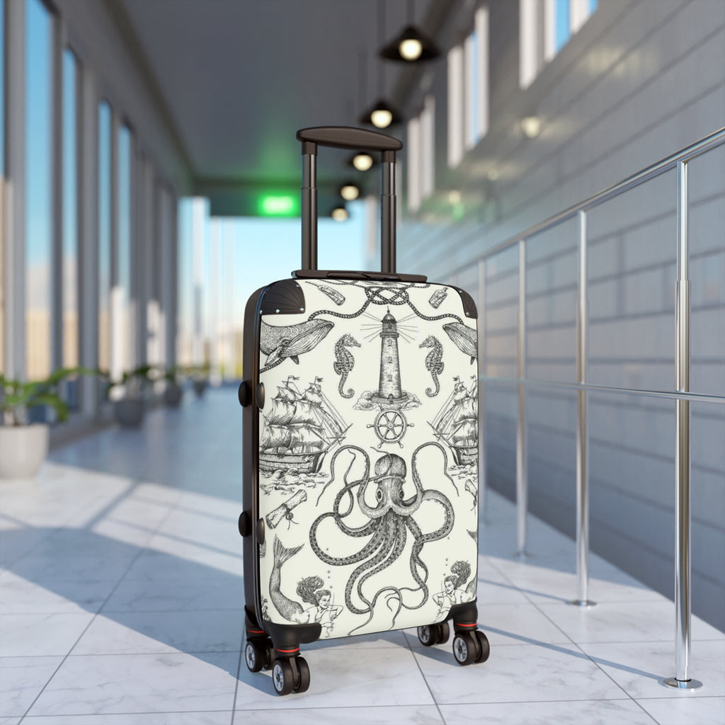 Vintage Nautical Octopus Suitcase | Lighthouse Ship Wheel Luggage
