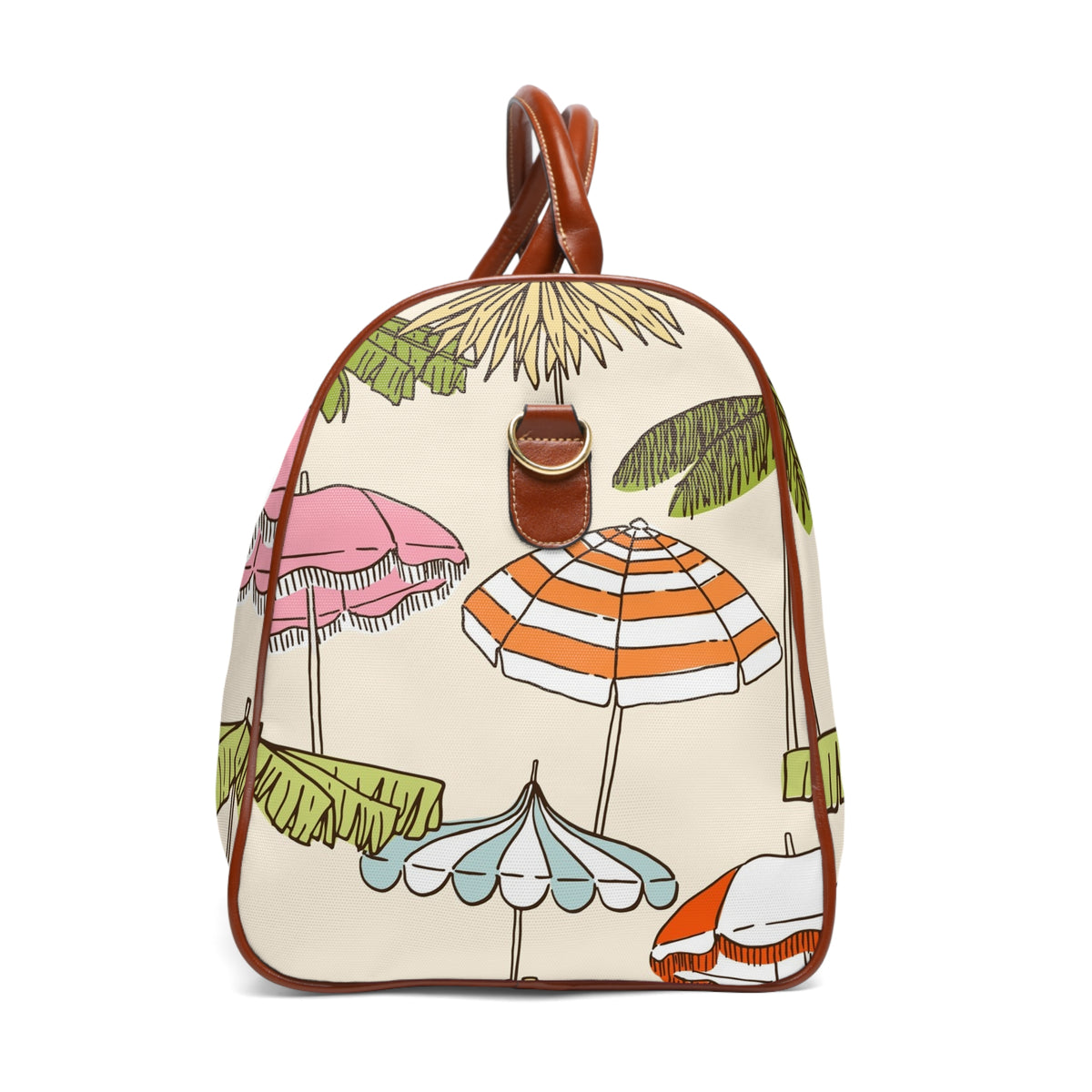 Beach Umbrella Pattern Travel Bag | Palm Trees, Striped Parasols, Waterproof