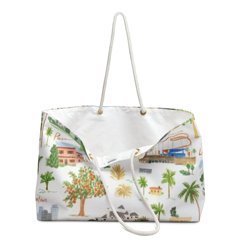 California Travel Weekender Bag – Illustrated Coastal Cities Print