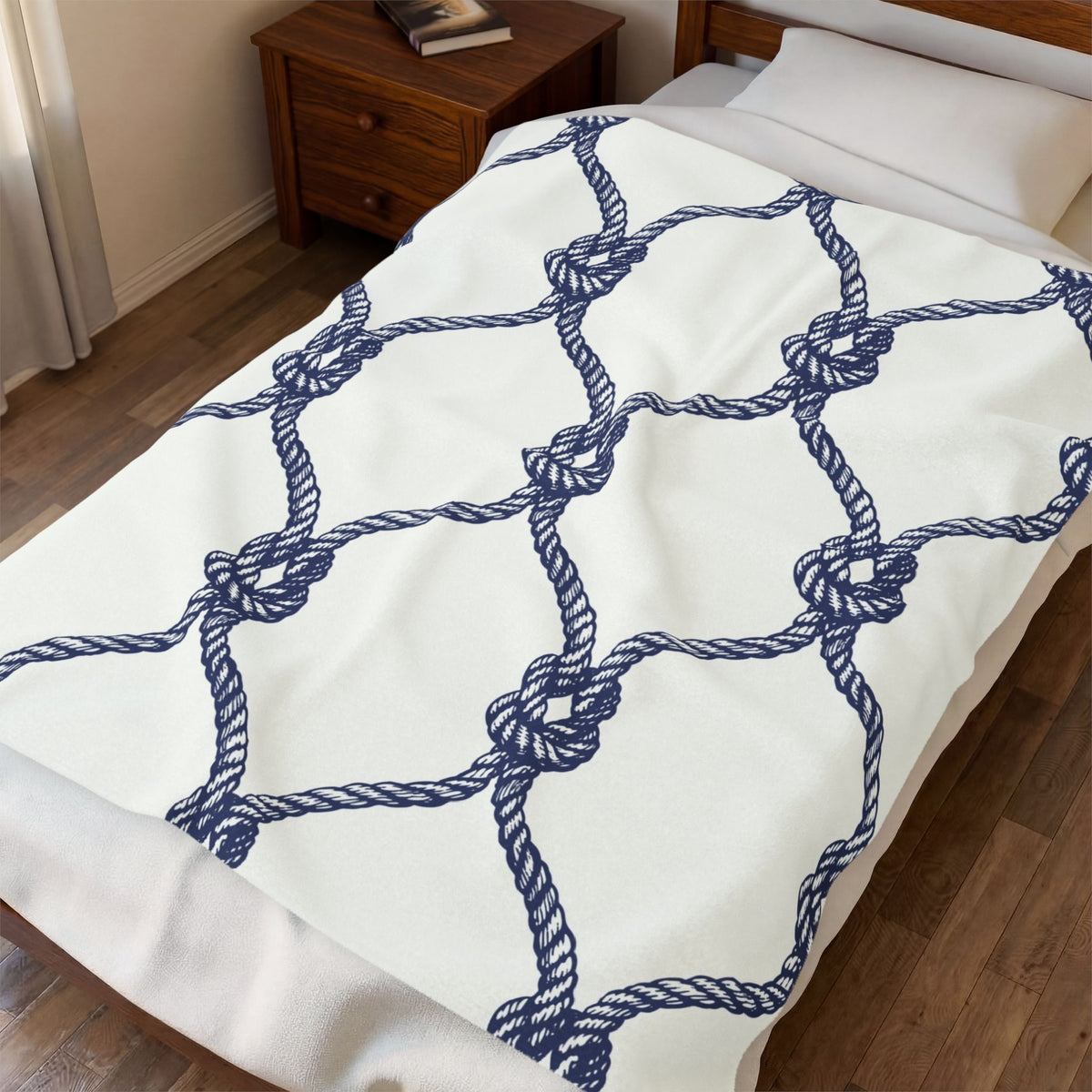 Nautical Rope Knot Velveteen Plush Blanket — Coastal Navy Throw
