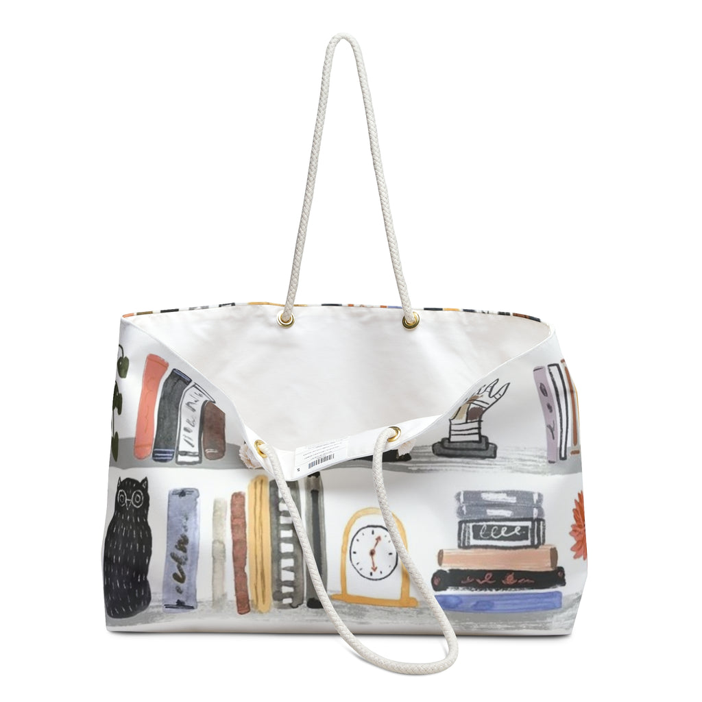 Book Lover Weekender Bag — Illustrated Bookshelf Travel Tote