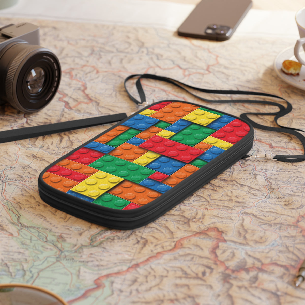 Passport Wallet — Colorful Building Block Brick Pattern Travel Organizer