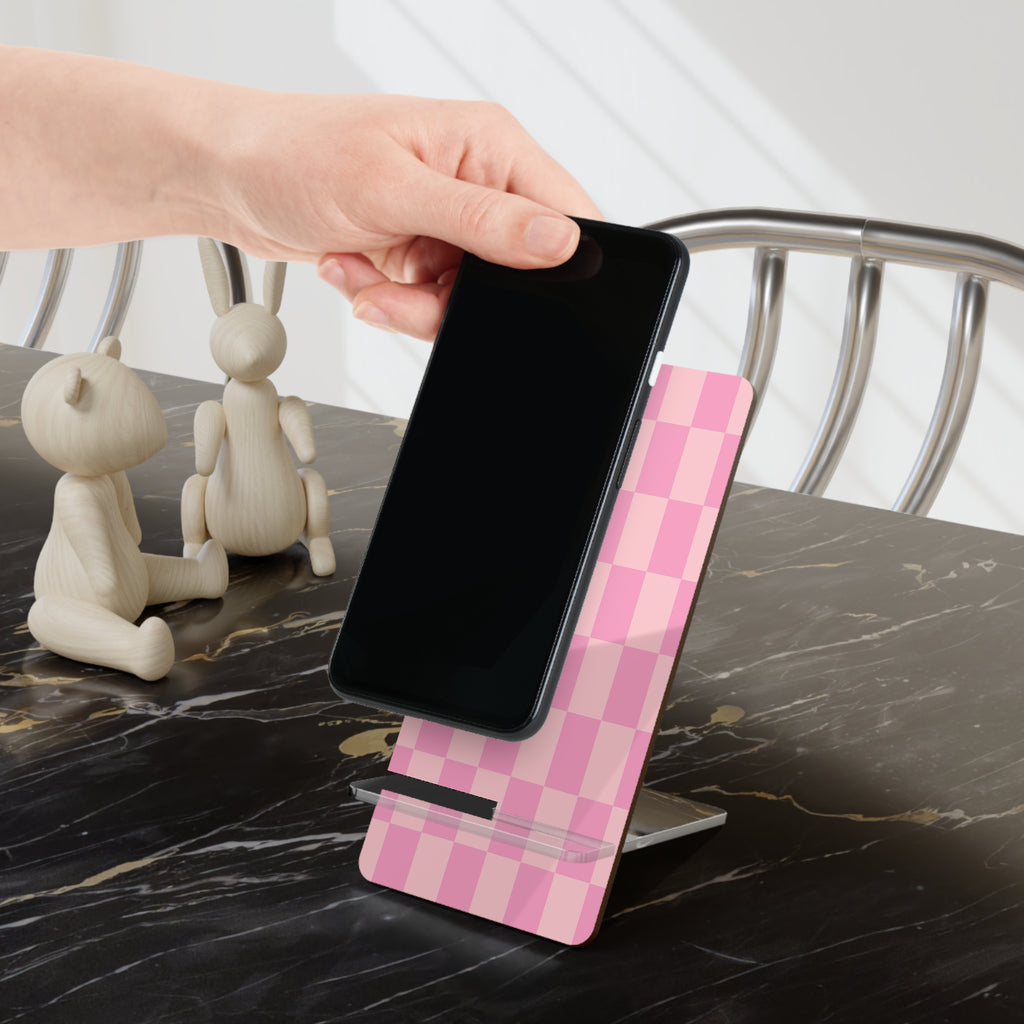 Pink Checkerboard Phone Stand | Mobile Display Stand