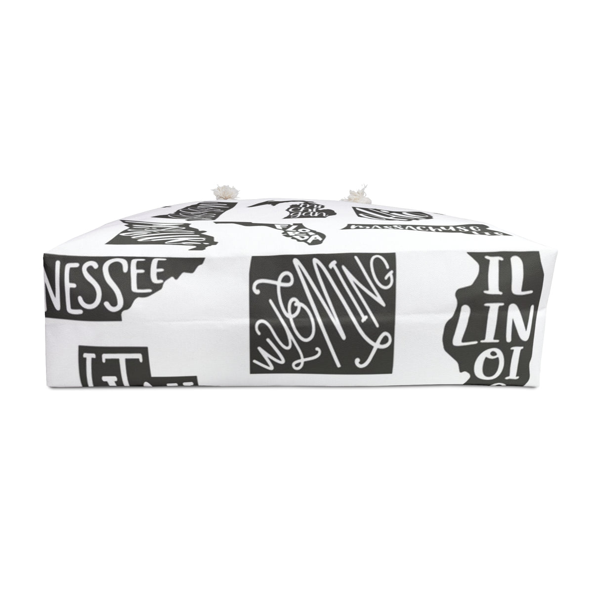 State Silhouette Weekender Bag — Monochrome Travel Tote with Hand-Lettered State Names
