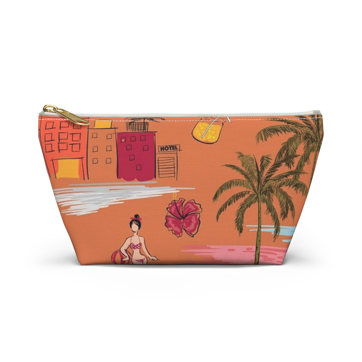 Tropical Beach Pattern Accessory Pouch | T-bottom zipper pouch