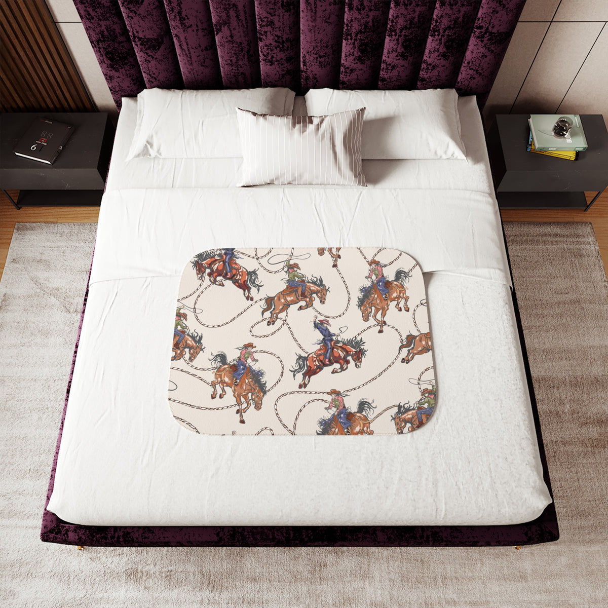 Western Cowboy Rodeo Pattern Sherpa Blanket | Lasso Horses Printed Throw