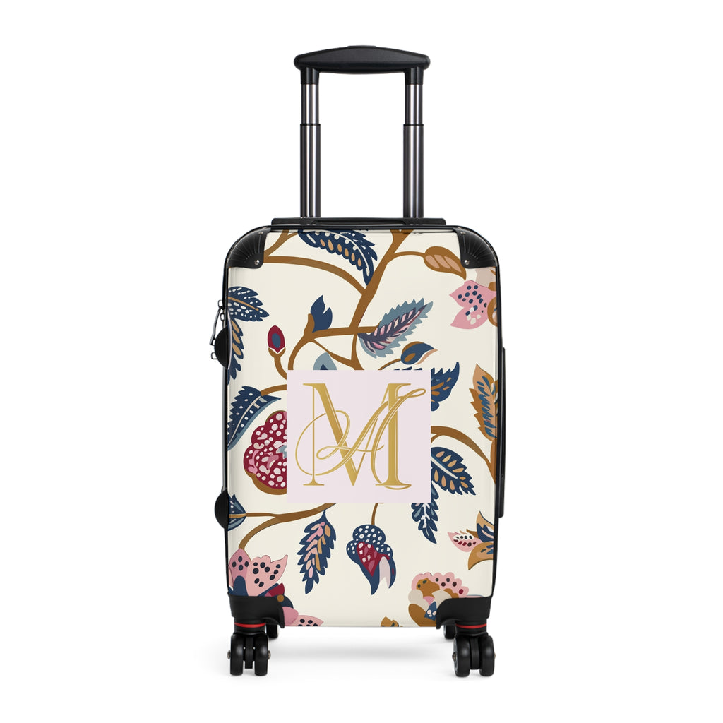 Monogram Floral Suitcase Cover – Personalized Initial M Luggage Protector