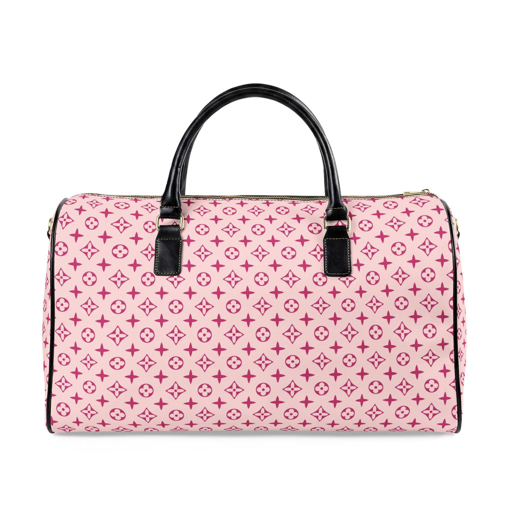 Pink Monogram Pattern Faux Leather Travel Bag | Duffle Overnight Bag