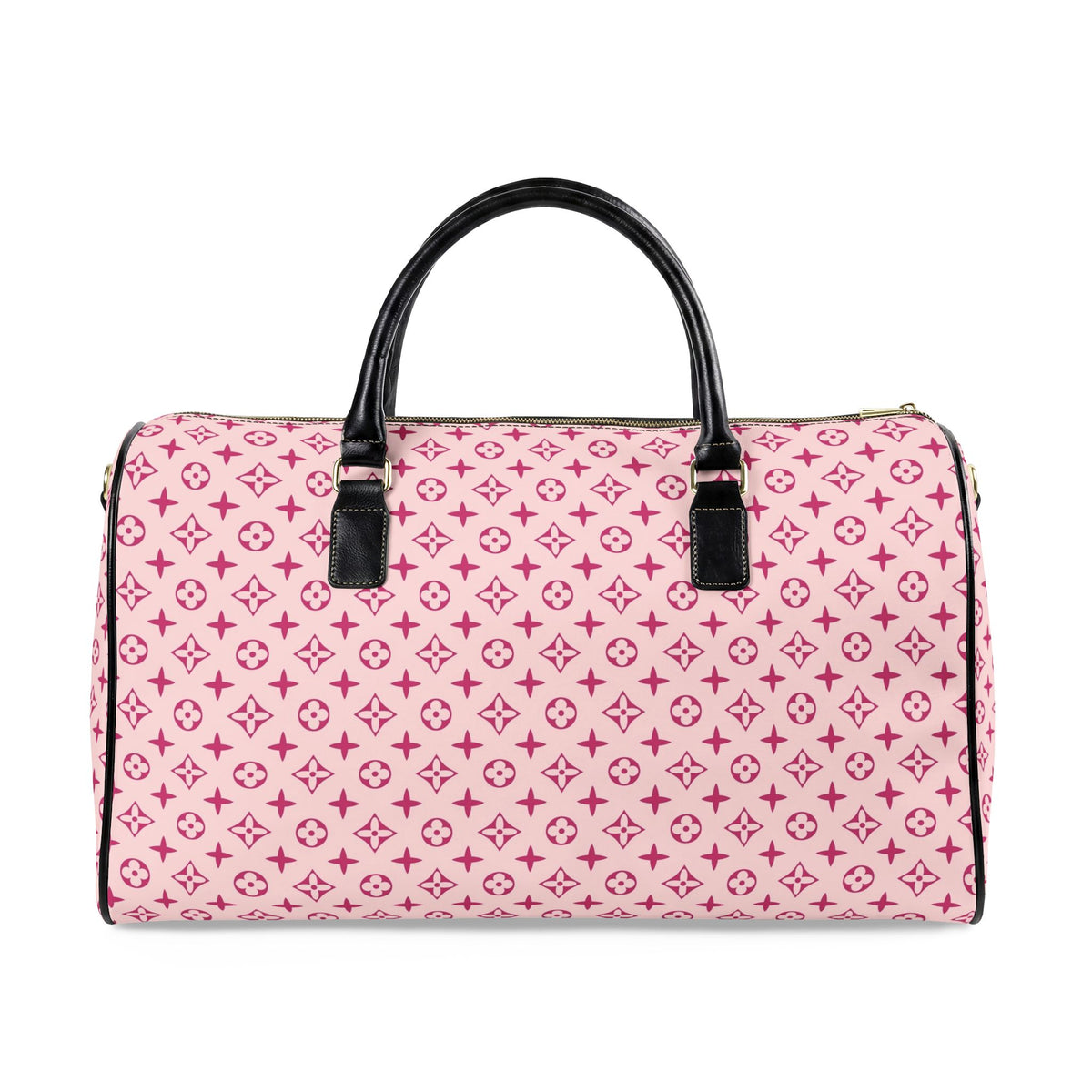 Pink Monogram Pattern Faux Leather Travel Bag | Duffle Overnight Bag