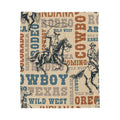 Vintage Cowboy Rodeo Blanket | Western Velveteen Throw, Wild West Typography
