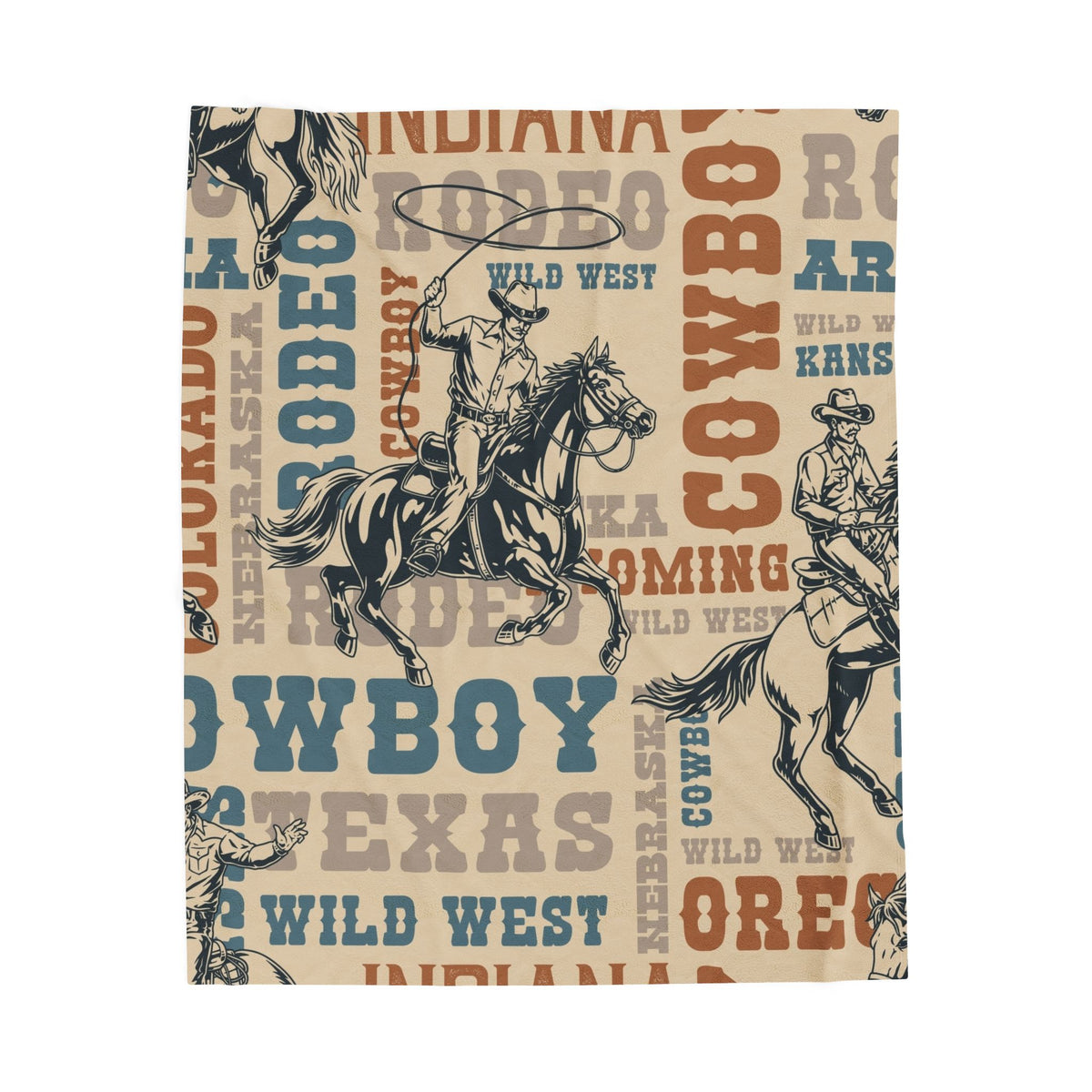 Vintage Cowboy Rodeo Blanket | Western Velveteen Throw, Wild West Typography