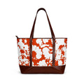 Orange Floral Pattern Handbag | Floral Tote, Brown Trim