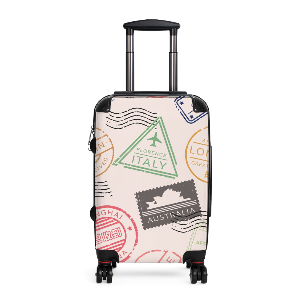 Passport Stamp Travel Pattern Suitcase | Luggage Cover, Vintage Destination Stamps