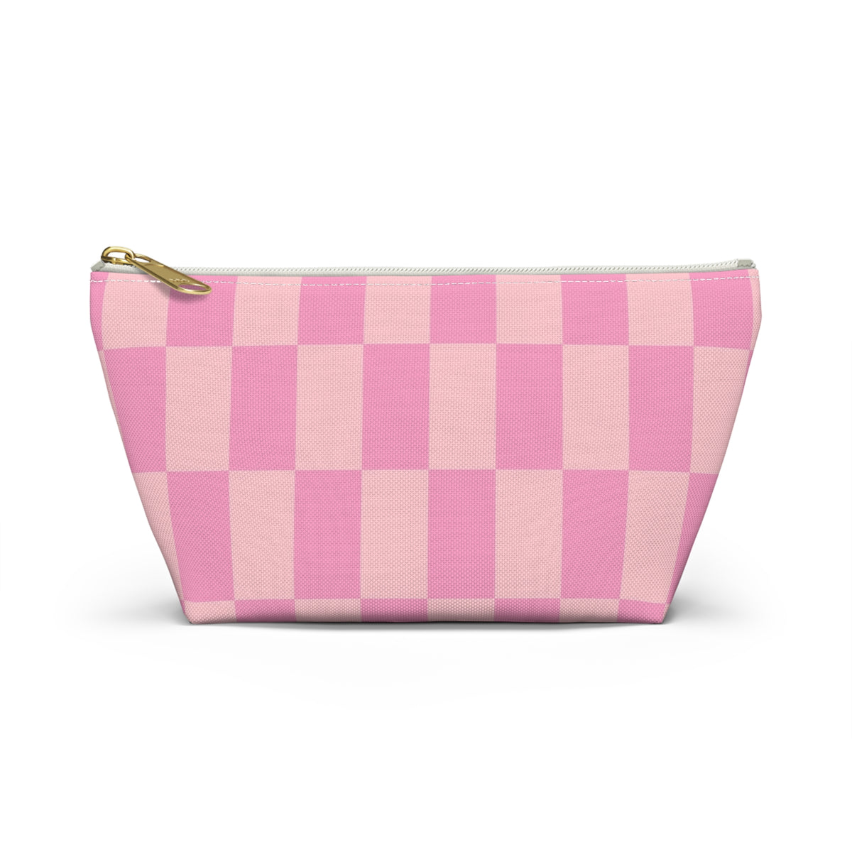 Pink Checker Accessory Pouch — T‑Bottom Makeup Bag