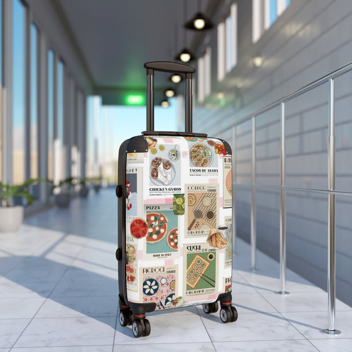 Travel Suitcase with Vintage Food Collage Print – Retro Cuisine Carry-On Luggage