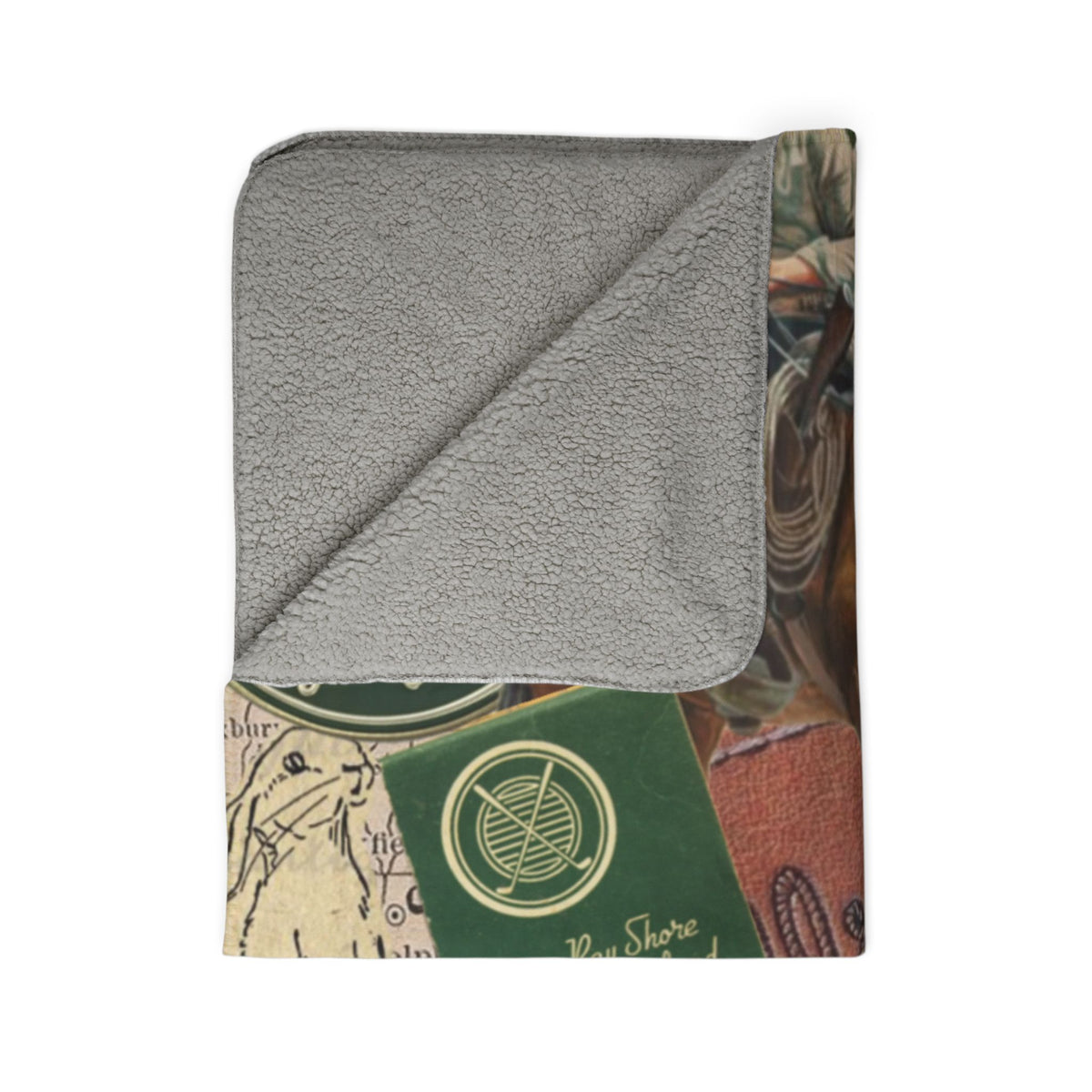 Western Collage Fleece Sherpa Blanket | Rodeo, Cowboy, Golf Ephemera