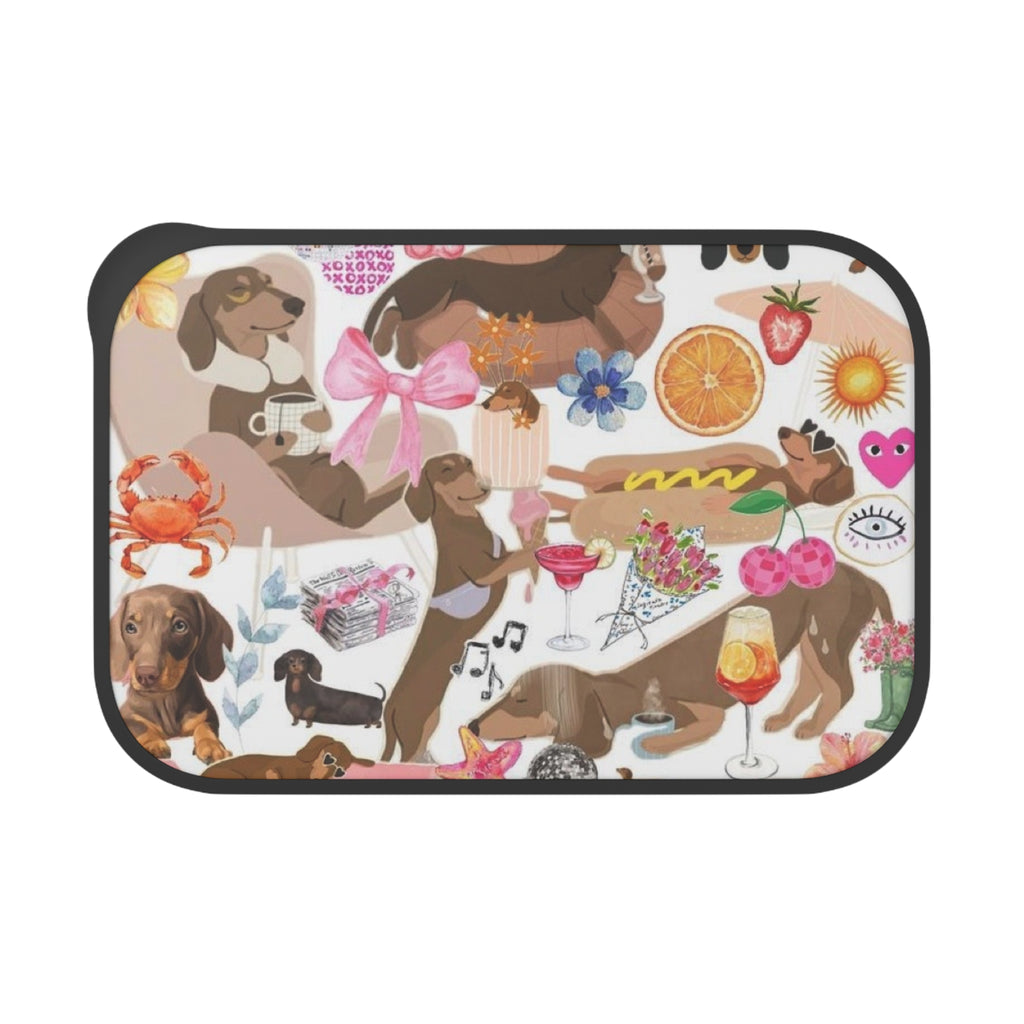 Dachshund Pattern PLA Bento Box with Band & Utensils — Cute Dog Lunchbox