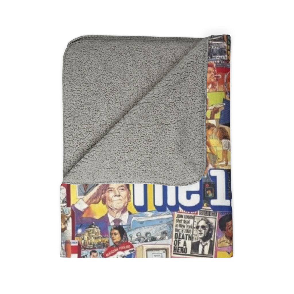 1980s Collage Fleece Sherpa Blanket | Retro Pop Culture Icons