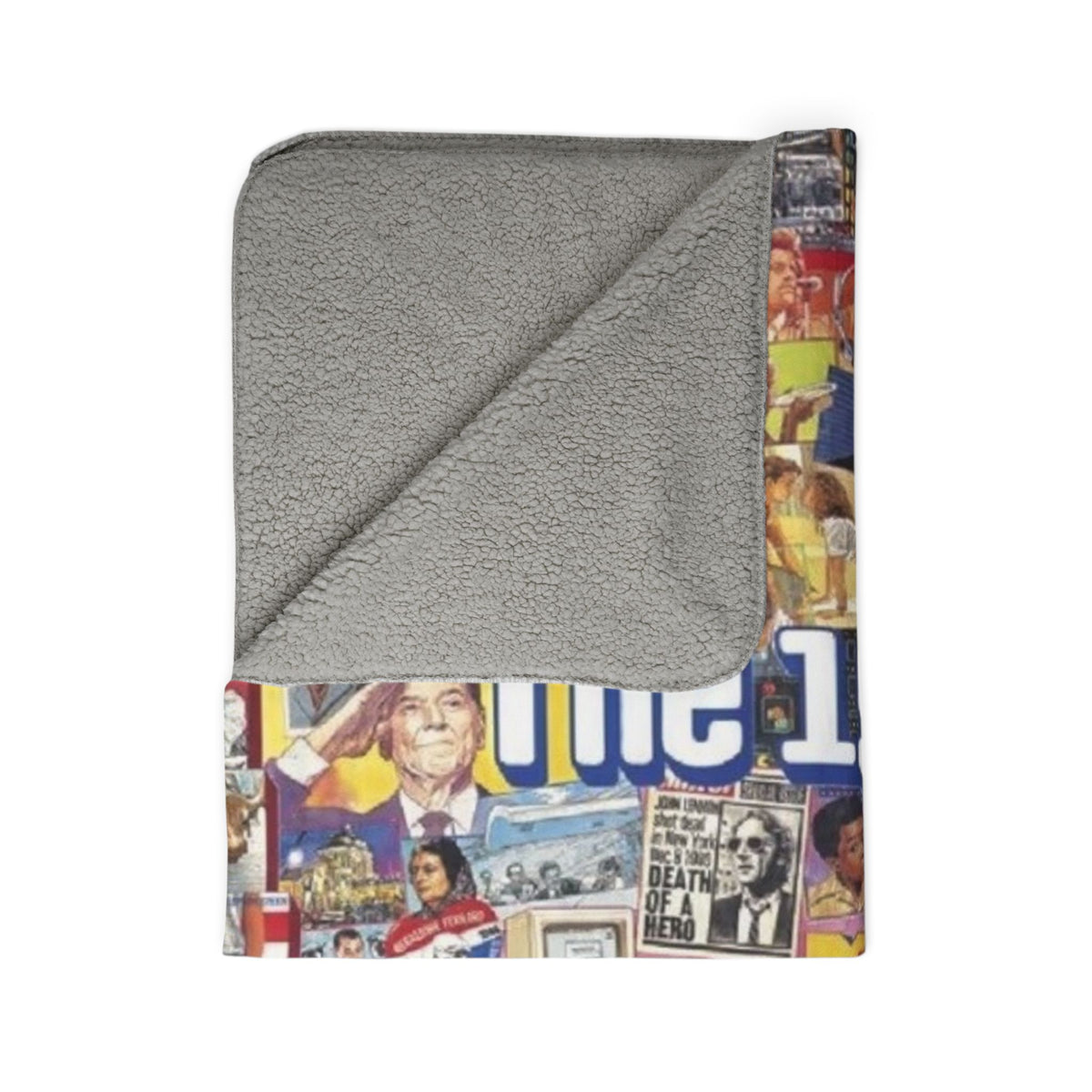 1980s Collage Fleece Sherpa Blanket | Retro Pop Culture Icons
