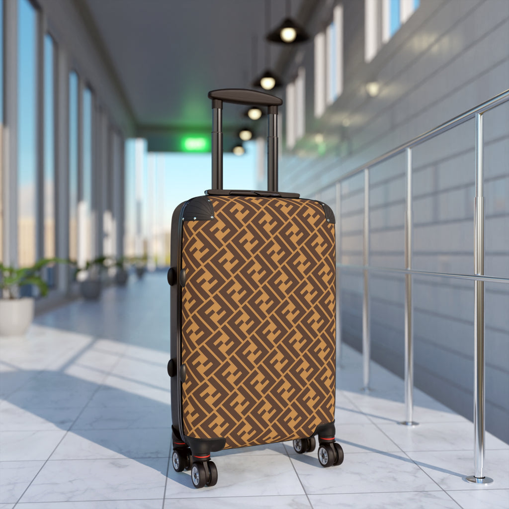 Monogram Repeat Pattern Suitcase | Brown Geometric Luggage