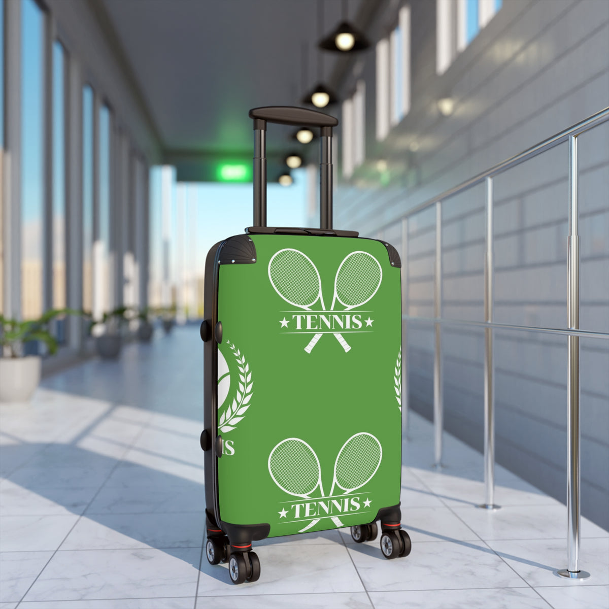 Tennis Rackets Graphic Suitcase | Green Tennis Travel Luggage