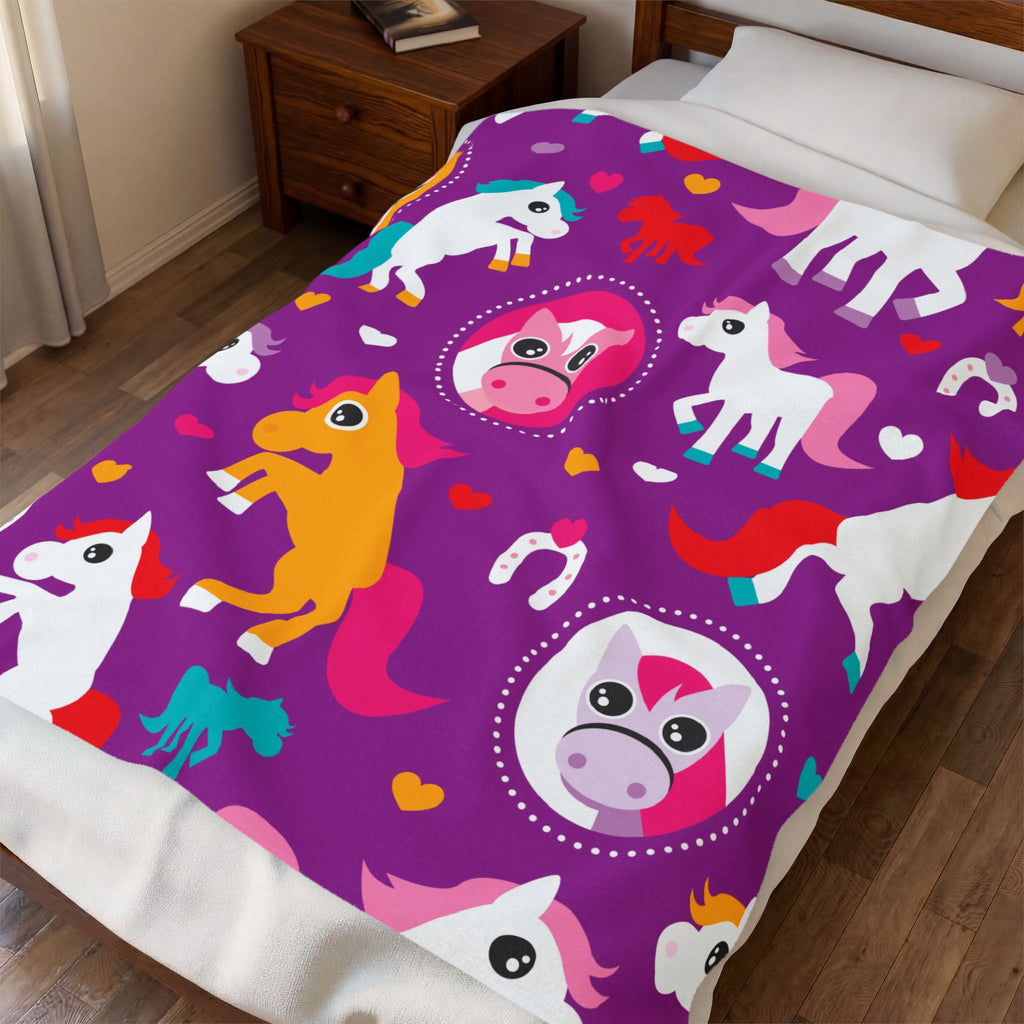 Unicorn Pony Velveteen Plush Blanket – Cute Magical Horse Throw for Kids