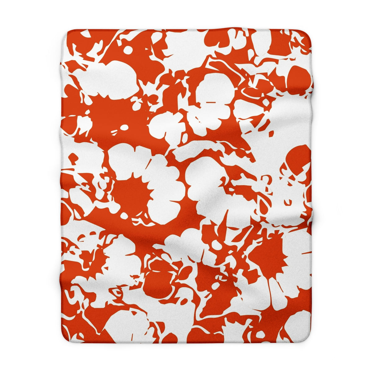 Orange Floral Silhouette Sherpa Blanket | White Blossom Pattern