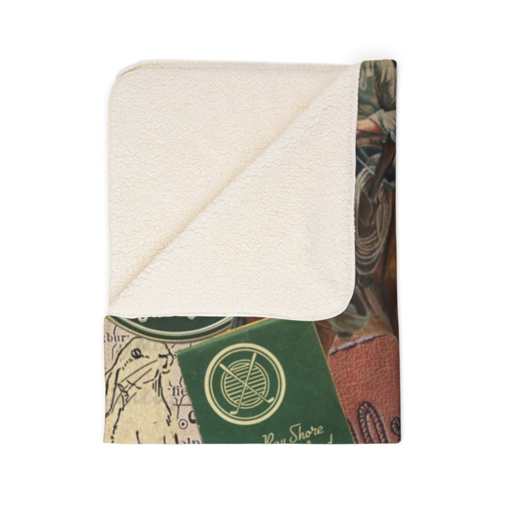 Western Collage Fleece Sherpa Blanket | Rodeo, Cowboy, Golf Ephemera
