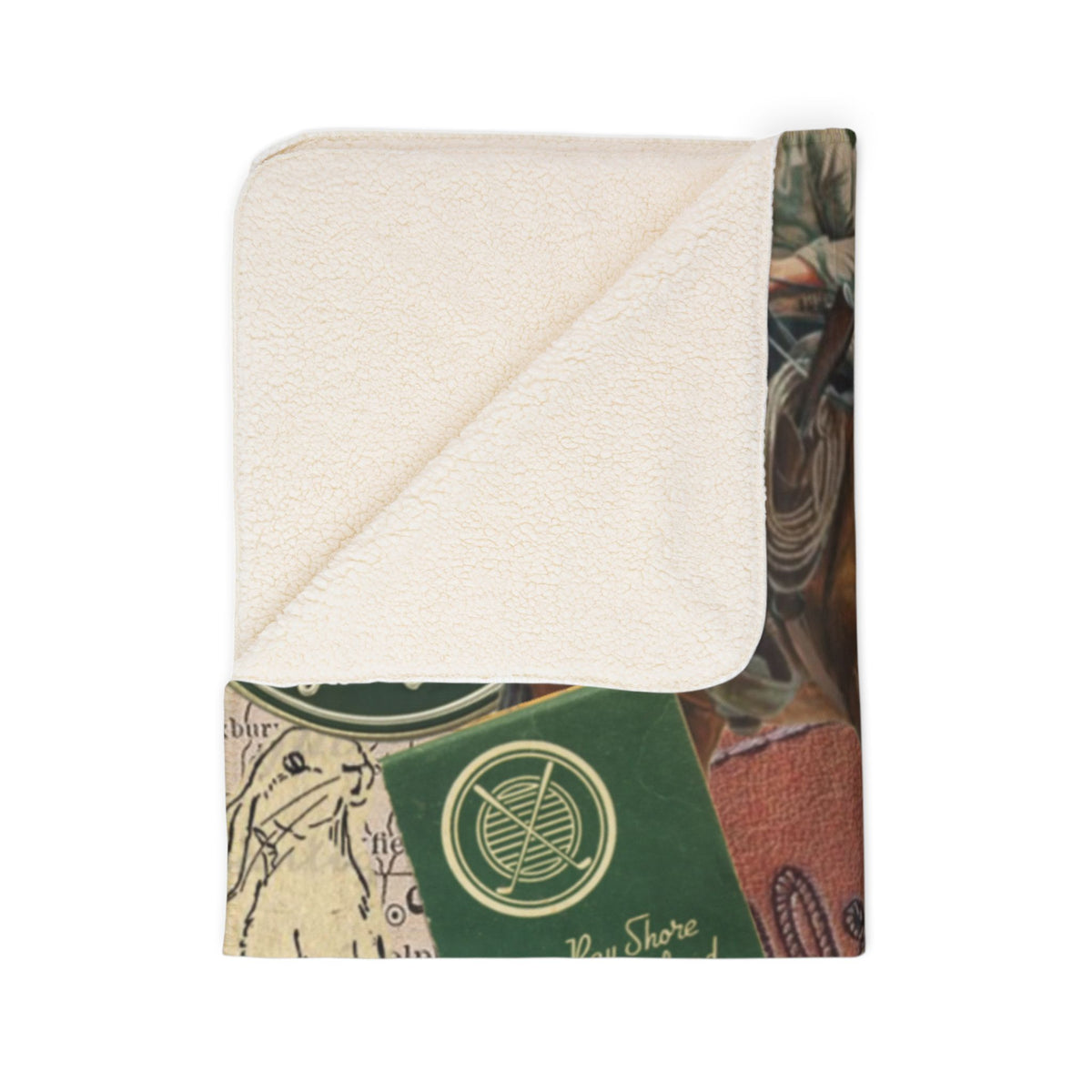 Western Collage Fleece Sherpa Blanket | Rodeo, Cowboy, Golf Ephemera