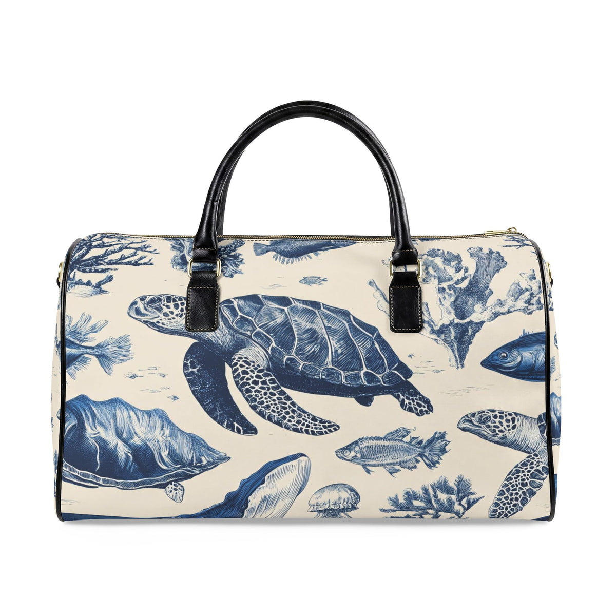 Blue Sea Turtle Pattern Faux Leather Travel Bag | Marine Life Weekender