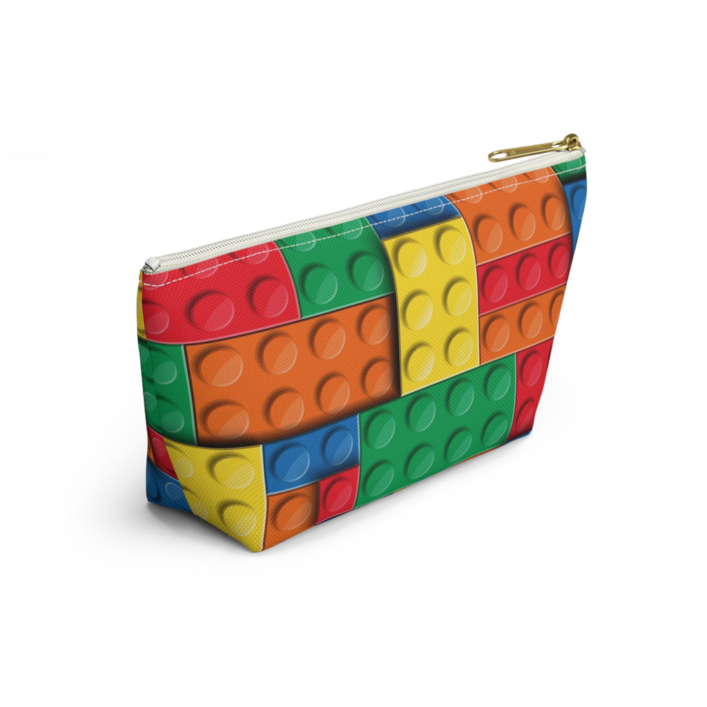 Colorful Building Block Accessory Pouch — Kids Toy Brick Print T-Bottom Makeup Bag