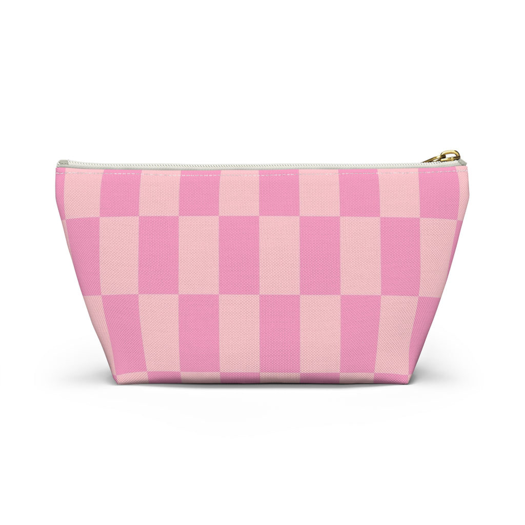 Pink Checker Accessory Pouch — T‑Bottom Makeup Bag