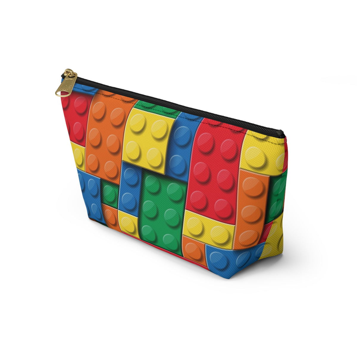 Colorful Building Block Accessory Pouch — Kids Toy Brick Print T-Bottom Makeup Bag
