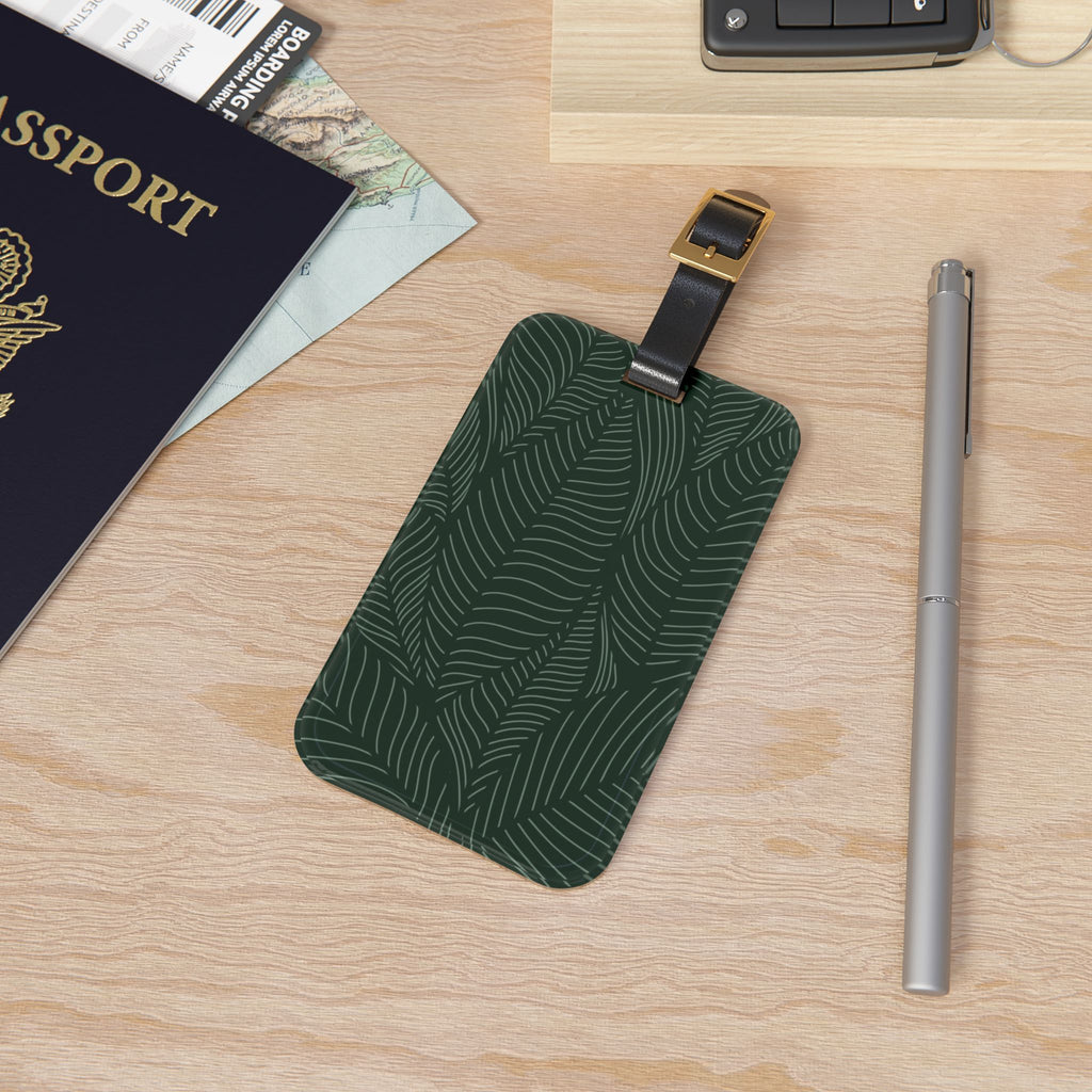 Tropical Palm Leaf Luggage Tag | Dark Green Leaf Pattern