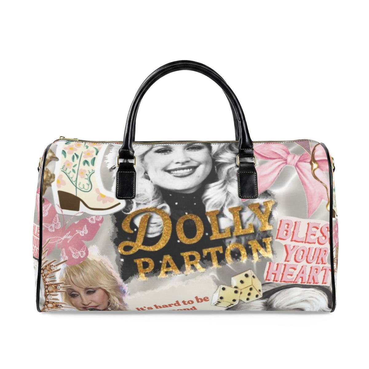 Dolly Parton Collage Faux Leather Travel Bag
