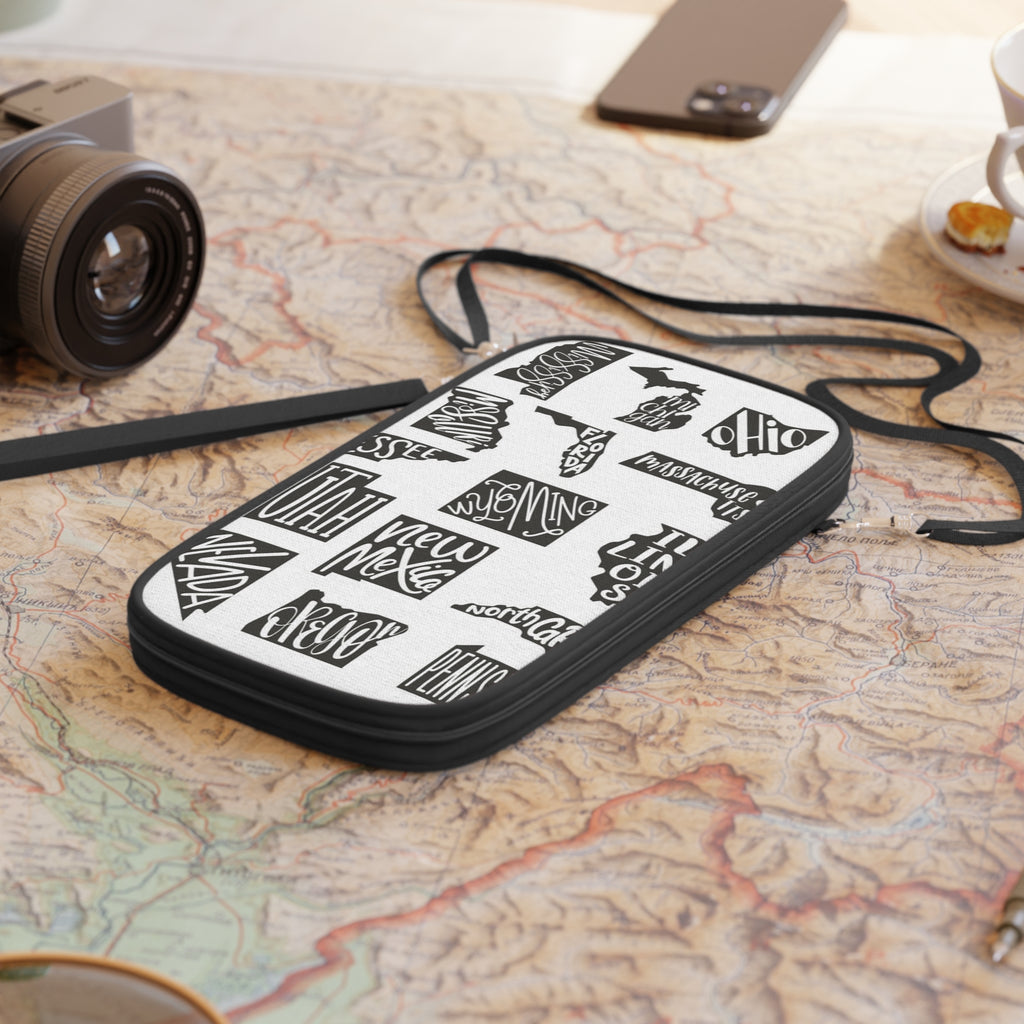 Passport Wallet — Black & White US States Pattern Travel Document Organizer